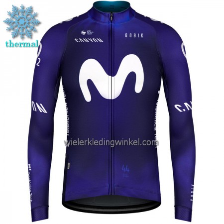 Wielershirt 2023 Movistar Team Lange Mouw Winter Thermal Fleece Blauw